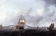 Francis Swaine A large two-decker and a cutter off Dover oil painting on canvas